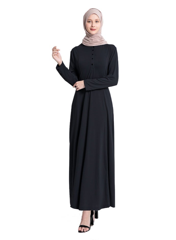 Women's Abaya Robe for Dubai & Middle East, Loose Fit Plus Size Long Sleeve Maxi Dress, Malaysian & Indonesian Outer Robe, Front Button Placket Design, Multiple Colors Available - Image 4